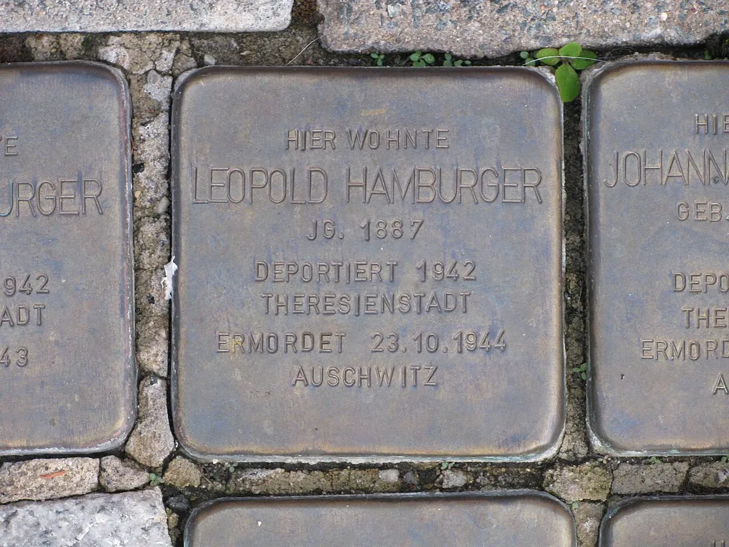 der Stolperstein für Leopold Hamburger vor dem Haus Neugasse 5 in Langenselbold