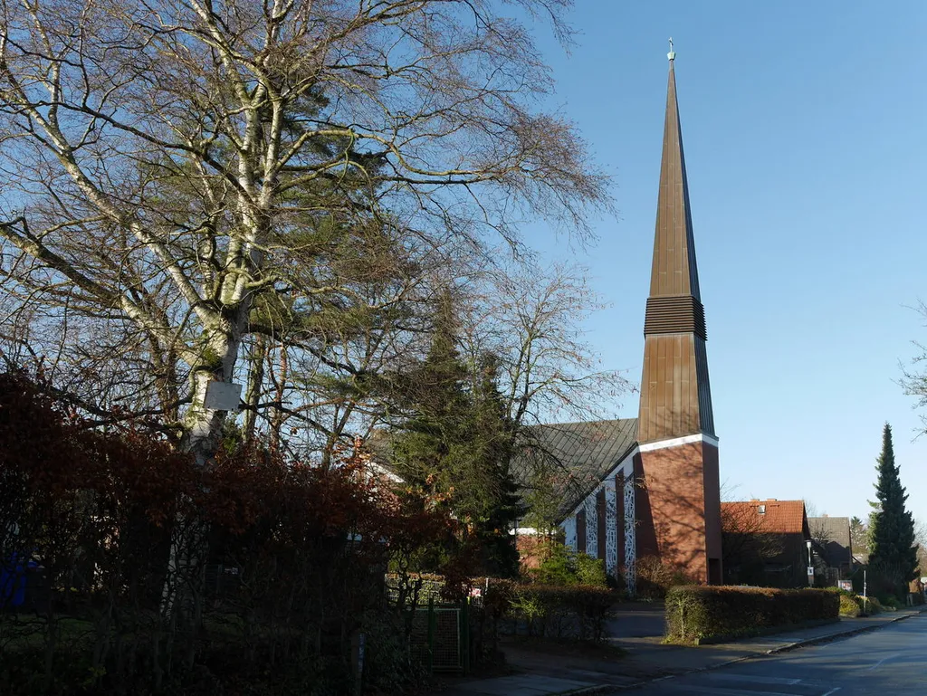 Ahrensburg, St. Johanneskirche, erbaut 1960-62; Architekt Otto Andersen (1924 Hamburg - 1981 Hamburg); seit 2013 unter Denkmalschutz