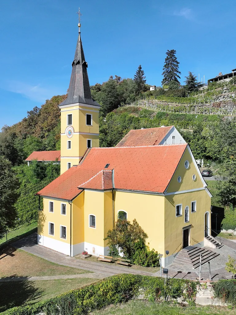 South-southeast view of the parish church of Kapfenstein.