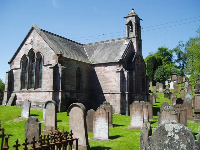 Tynron Church. This Church sits on a knoll behind the village cottages and the Churchyard provides fine views of the surrounding countryside.