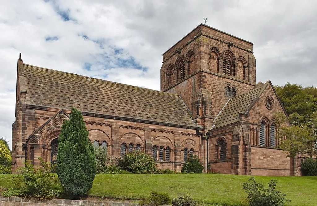 Grade II* listed St George's church, Thornton Hough, from Manor Road.