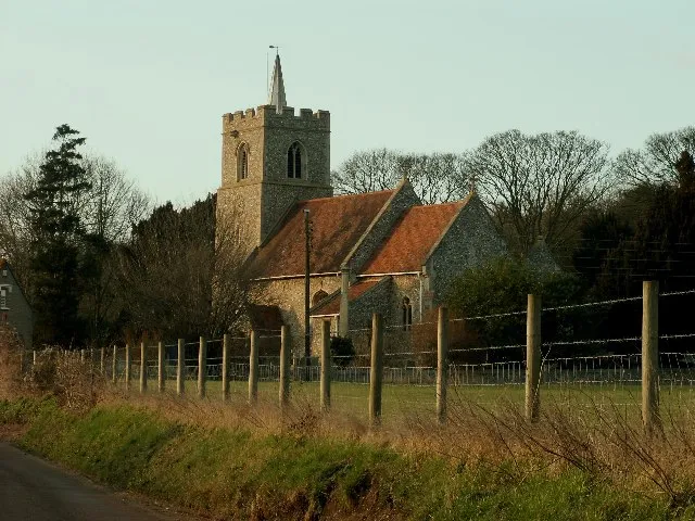 All Saints church, Little Munden, Herts. Apart from the odd piece of work from the Norman period, the church dates mainly from the 14th and 15th century. It stands on one of the many rolling hills in this part of Hertfordshire and this approach is on the narrow lane from Dane End.