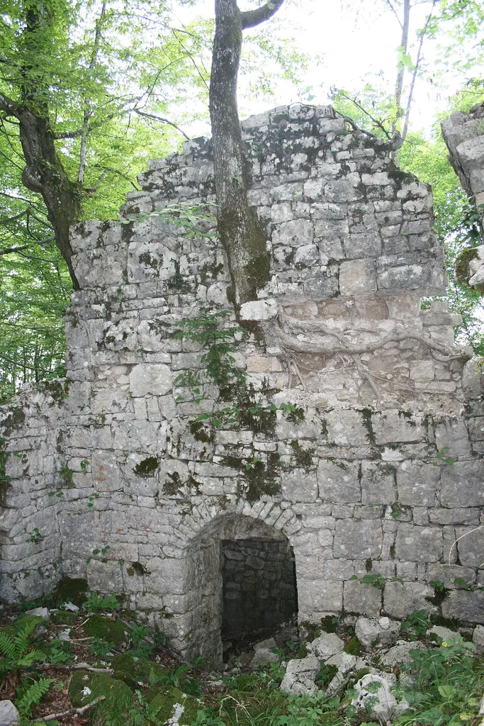 Ruins of the old Christian temple on the Lashkendar mountain in the Tkvarcheli district of Abkhazia