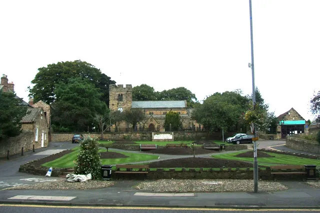 Church Green, Whickham, Tyne and Wear, seen from the south, with the parish church of St Mary The Virgin in the background