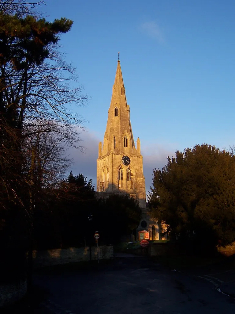 Central tower and broach spire of St Mary the Virgin parish church, Wollaston, Northamptonshire