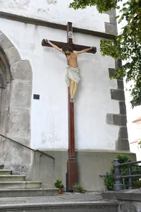 Crucifix in front of the church of Saint Martin