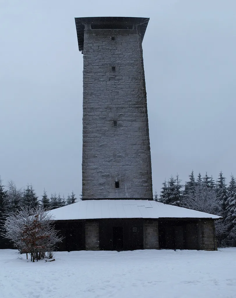 The Schönburg watchtower on the Großer Kornberg mountain in the Fichtelgebirge, Upper Franconia, Bavaria, Germany