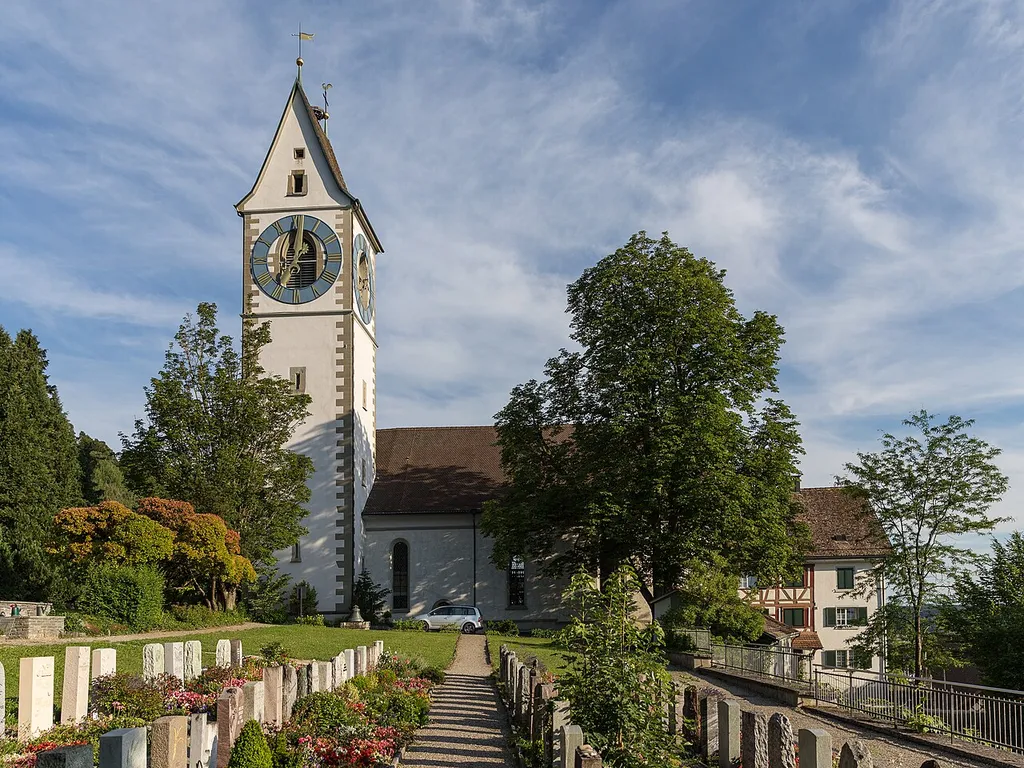 Cemetery and reformed church with adjoining vicarage in Unterstammheim, canton of Zurich, Switzerland