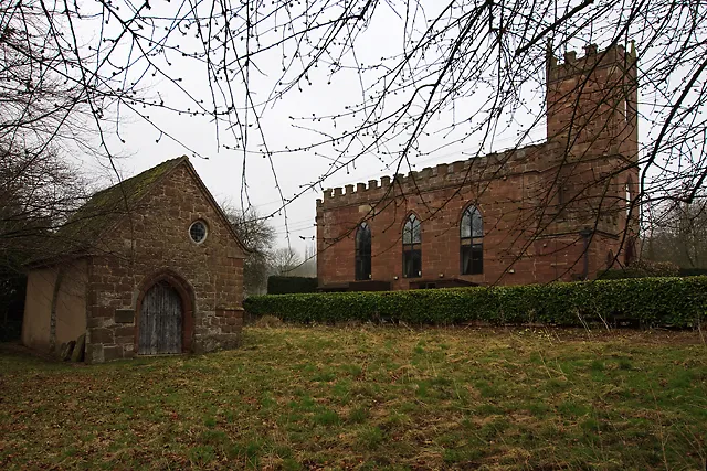 Talbot chapel (left) and St Mary's parish church (right), Longford, Shropshire, seen from the northwest