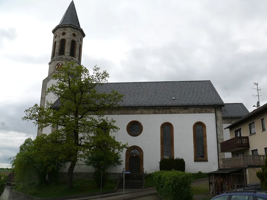 View of the Saint Martin’s Church in Söhnstetten (a district of Steinheim am Albuch, Baden-Württemberg, Germany), seen from the east, from the Jägerstraße.