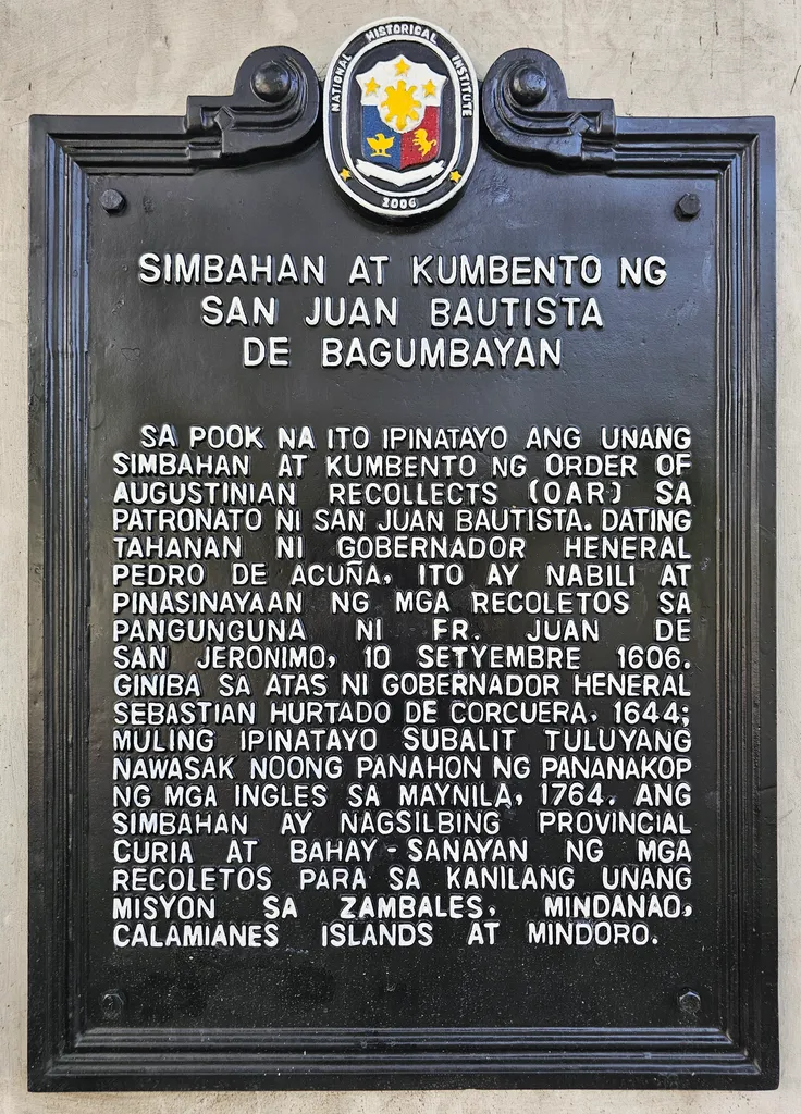 NHI historical marker for the Church and Convent of Saint John the Baptist of Bagumbayan in Ermita, Manila