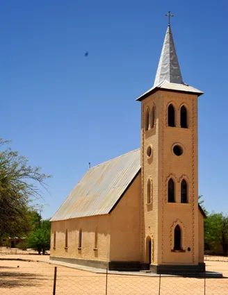 Rhenish Missionary Church (architect: Eduard Hälbich, foundation in 1865 by missionary Hugo Hahn, Inauguration 1867) in Otjimbingwe Namibia, national Monument
