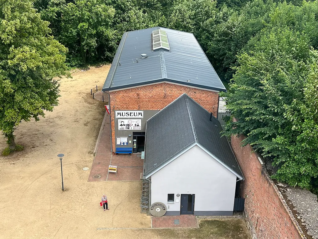 View from the keep of Plau Castle towards the castle museum in Plau am See, Mecklenburg-Western Pomerania, Germany