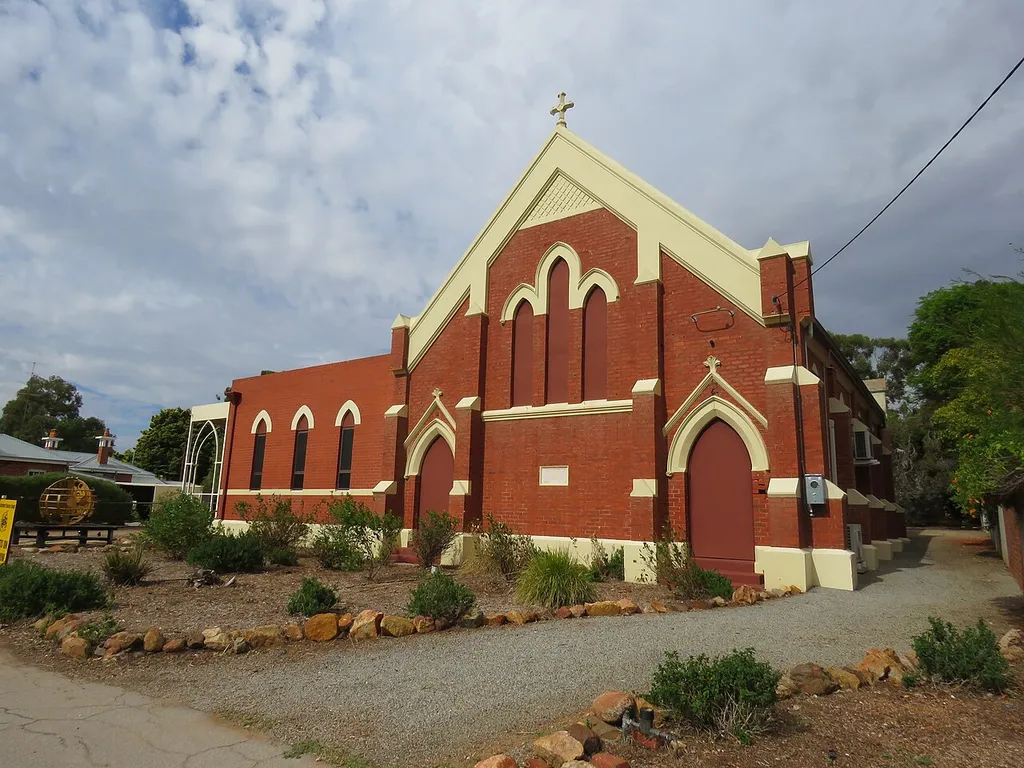 The heritage listed former St. Paul's Presbyterian Church, Northam, Western Australia, now home of the Northam Theatre Group and called the Link Theatre