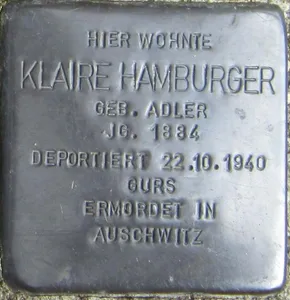 Stolperstein dedicated to Klaire Hamburger