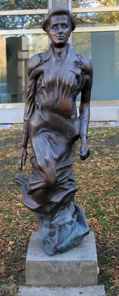 Sculpture, "Rosa Luxemburg" by Rolf Biebl, 1996, Franz-Mehring-Platz 1, Berlin-Friedrichshain, Germany