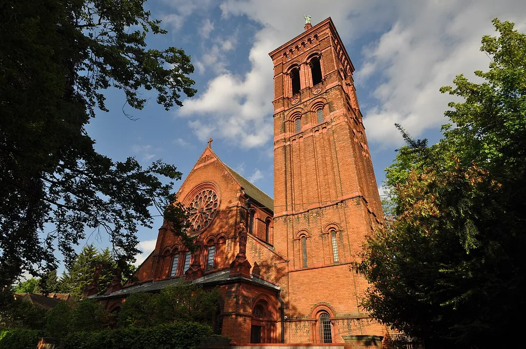 All Saints' House, Bute Road, Petersham, London (formerly Surrey), seen from the west. Completed in 1908 as All Saints' parish church.