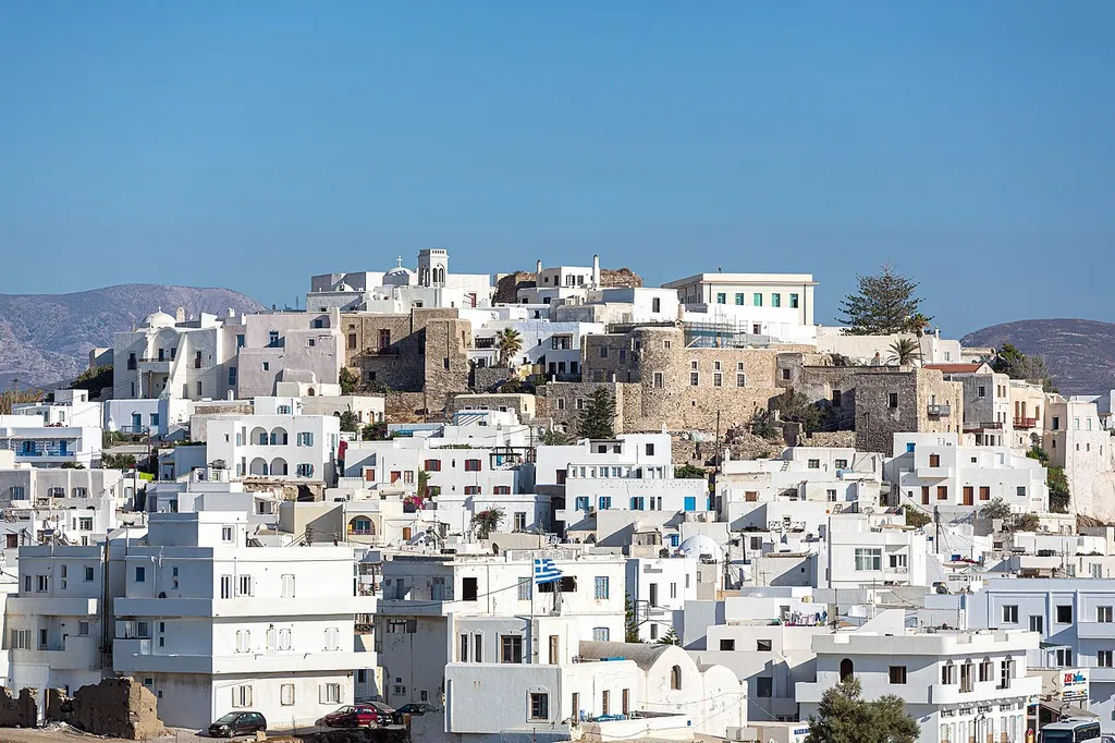 Chora of Naxos seen from peninsula Palátia (Naxos island, Naxos and Lesser Cyclades/Cyclades, Greece).