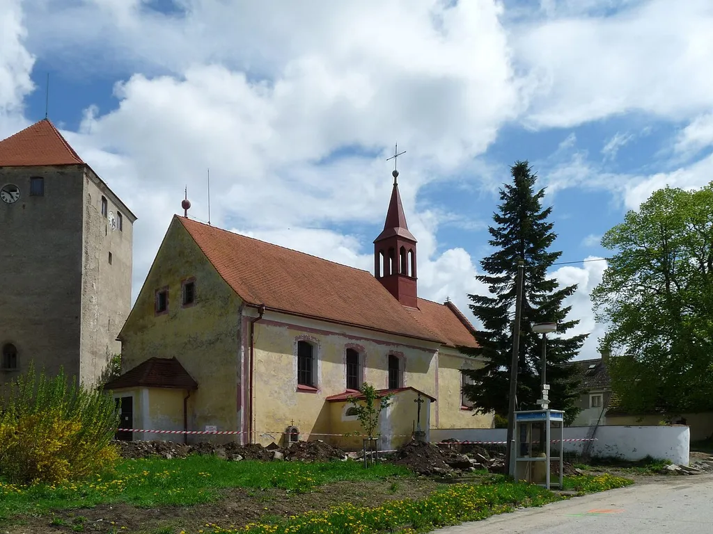 Church of Saint Bartholomew in the village of Slavkov, Český Krumlov District, South Bohemian Region, Czech Republic.