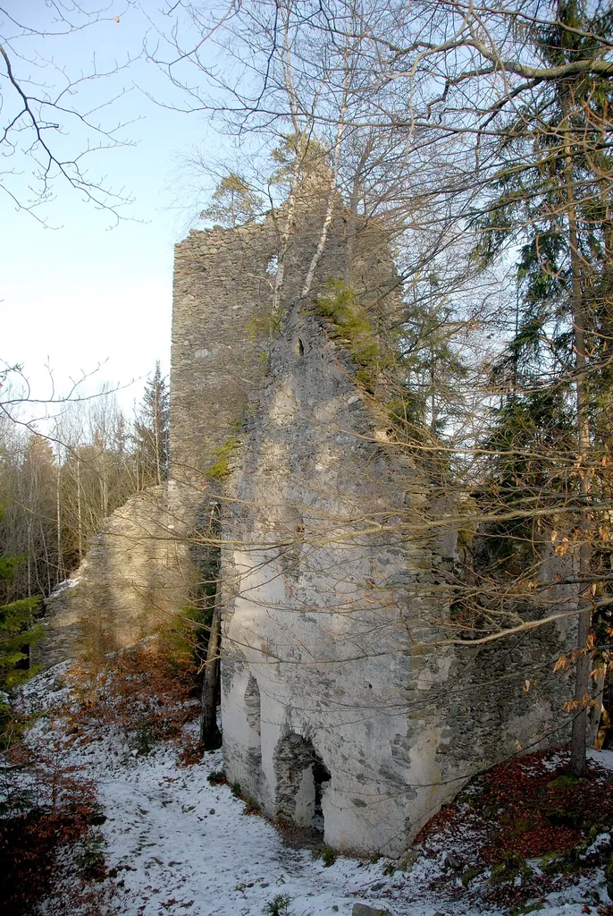 Ruin of the "black castle" Hohenwart in Köstenberg, market town Velden am Wörther See, district Villach Land, Carinthia, Austria, EU