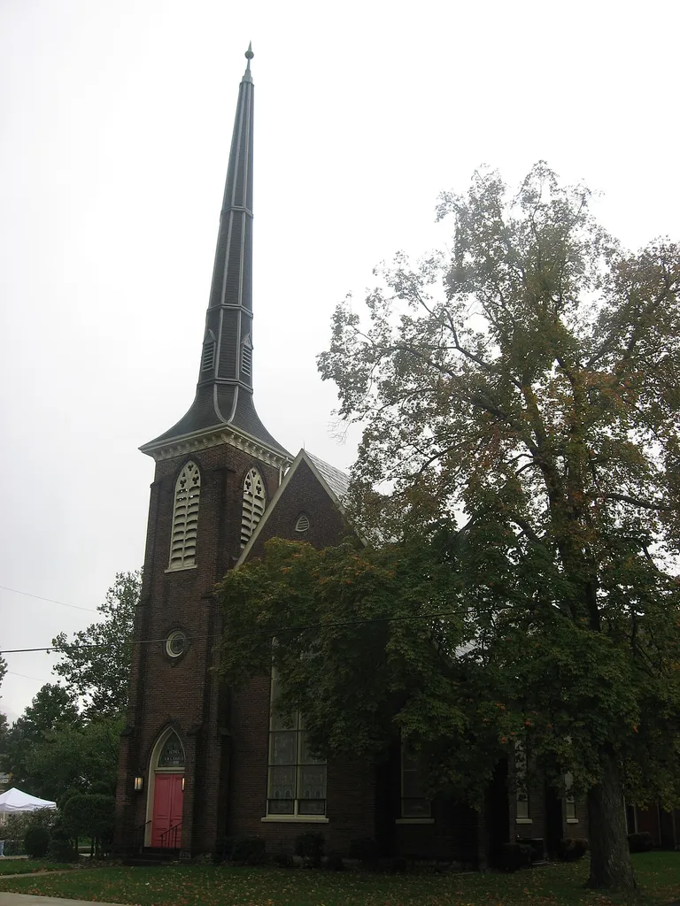 Front and western side of Bethel AME Church, located on Main Street (Pennsylvania Routes 88/837) in Monongahela, Pennsylvania, United States. Built in 1871, it is listed on the National Register of Historic Places.