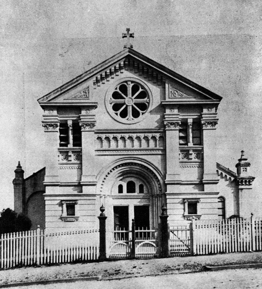 St. Mary's Catholic Church at South Brisbane, 1900. Situated in Peel Street, St. Mary's was erected in 1892/3. The foundation stone was laid by Cardinal Moran on 24 September 1892, and the church was dedicated on 2 July 1893 by Archbishop Dunne. (Description supplied with photograph).