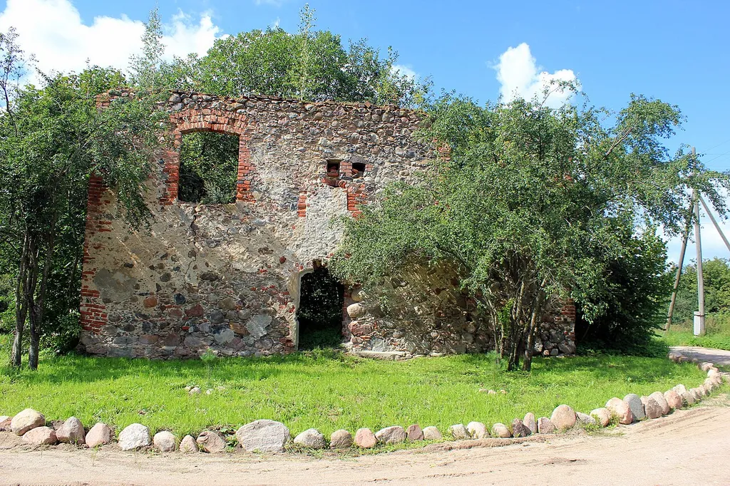 Kirchenruine in Wesnowo (früher Kussen), Oblast Kaliningrad, Russland.