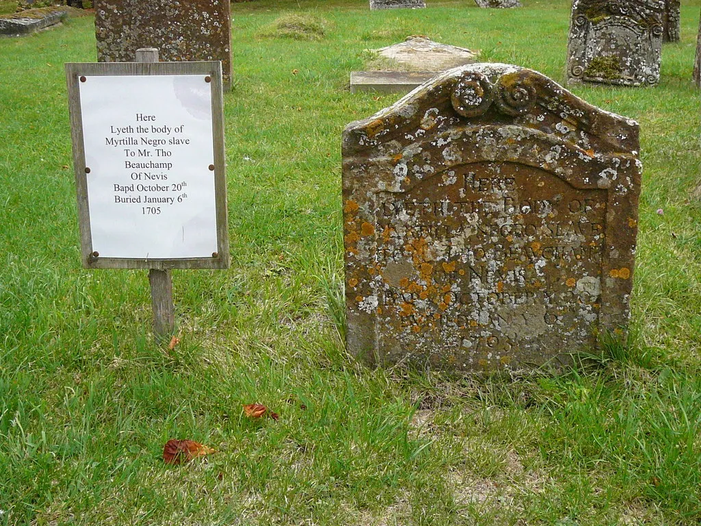 Headstone of Myrtilla, a black slave, in St Lawrence's parish churchyard, Oxhill, Warwickshire