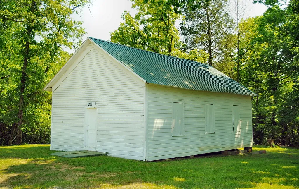 The Beth Salem Presbyterian Church near Athens, Tennessee, United States. This church was built in the 1920s by a rural African American congregation, and is now listed on the National Register of Historic Places.