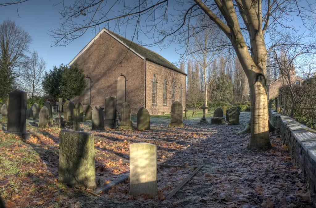 The rear and side of St George's Church in Carrington, Greater Manchester. The front of the church, while containing a nice window, was in the shade and there isn't the option to get a good shot with the lack of space. Viewed from the south.
