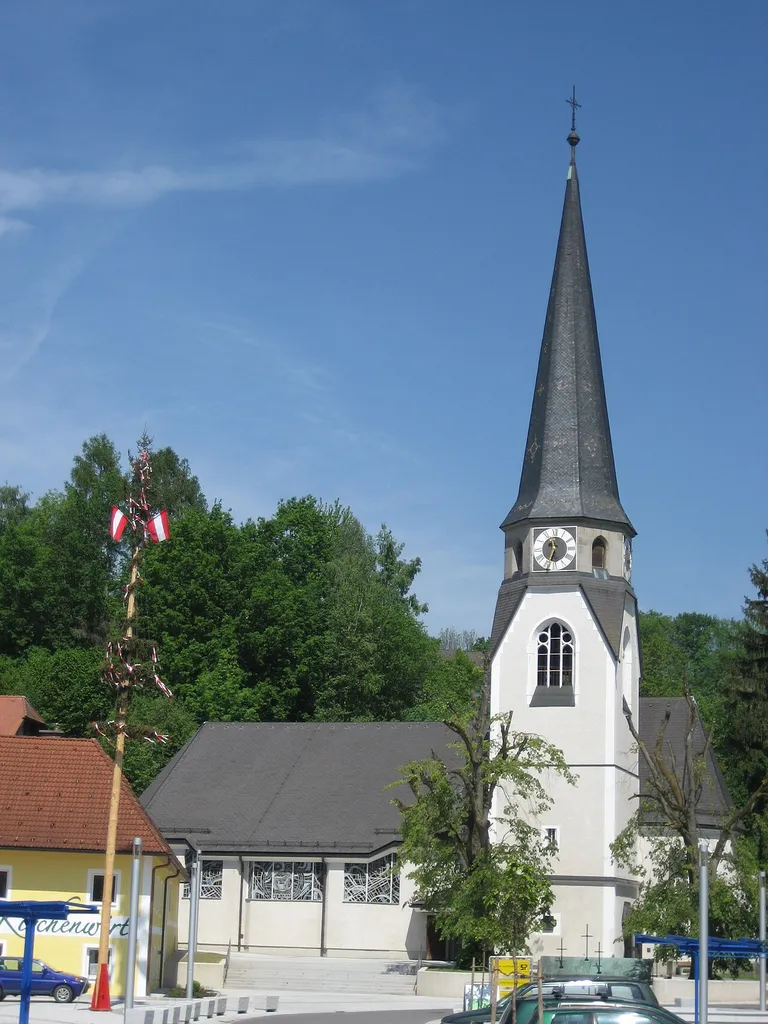 Dietach, a village in Upper Austria, Austria, Europe. Village center and church.