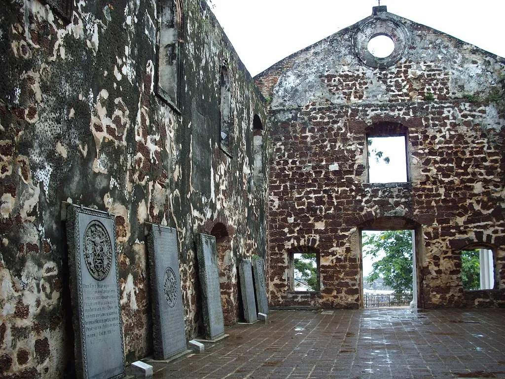 Internal ruins of "St Paul's Church" with Dutch and Potuguese tombstones.
