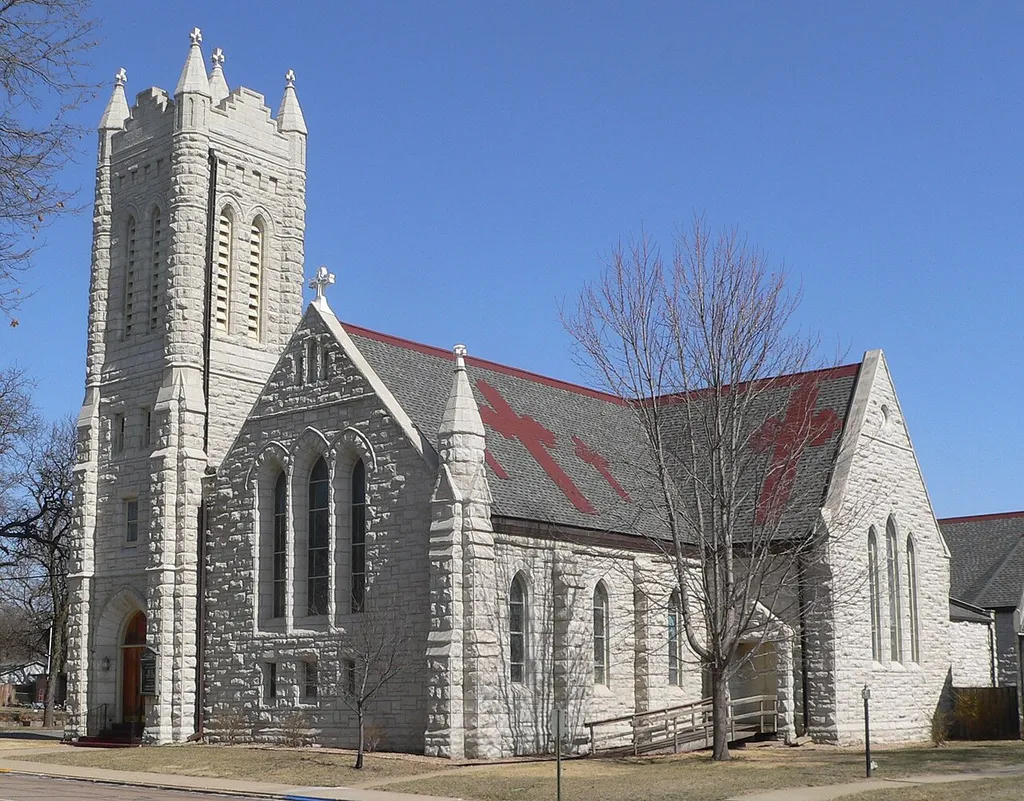 Christ Church Episcopal, located at 520 N. 5th Street in Beatrice, Nebraska: church, seen from southwest.