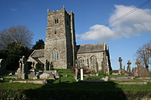 Lawhitton Church, near to Lawhitton, Cornwall, Great Britain. This church dates from the 13th century and is dedicated to St Michael. Unusually the tower is on the south side of the church.