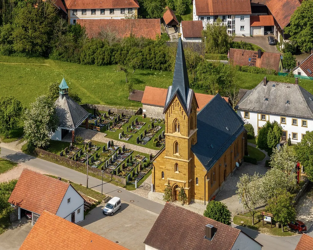 Aerial view of the church of St Martin in Tiefenpölz