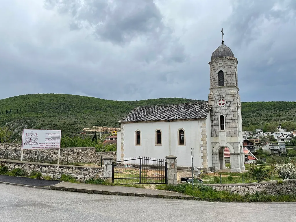 The Church of St. Basil of Ostrog in Blagaj is located in the municipality of Mostar, Bosnia and Herzegovina. It belongs to the Serbian Orthodox Church and the Diocese of Zahumlje-Herzegovina and the Littoral. It was declared a national monument of Bosnia and Herzegovina.