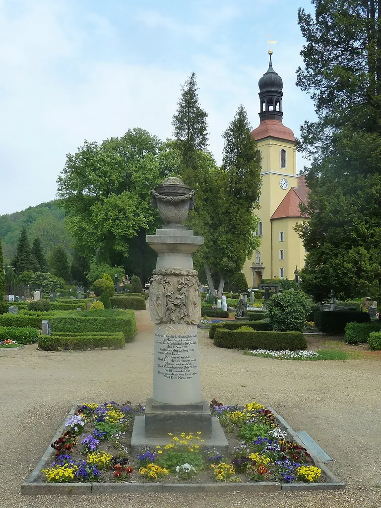 Grabstein des umgesetzten Grabs von Johann Eleazar Zeissig auf dem Alten Friedhof von Großschönau; Inschrift: