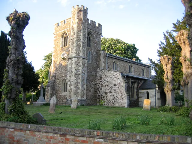 St Peter's church, Wrestlingworth, Beds. a building of stone and cobbles, in the Early English style, consisting of chancel and nave, aisles and an embattled western tower containing a clock and 1 bell; restored in 1847.