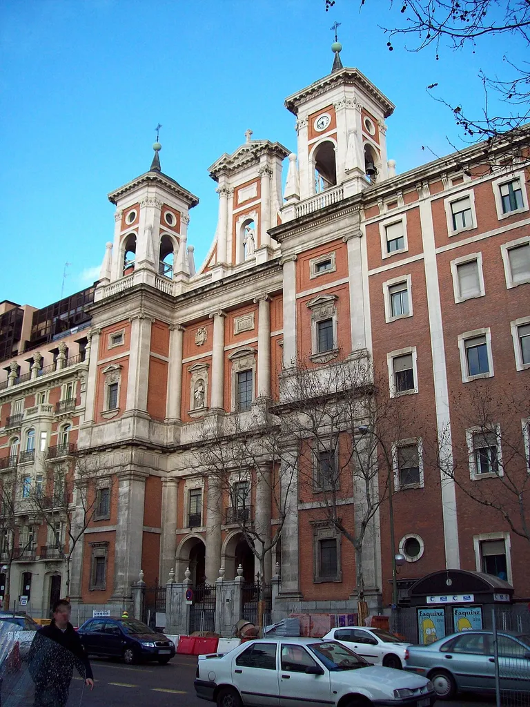 Façade of Iglesia Parroquial de San Francisco de Borja ("Parish Church of Saint Francis Borgia") at 104 Calle de Serrano (street, Salamanca district) in Madrid (Spain). Building was projected in 1946 by Francisco de Asís Fort Coghen and built from 1946 to 1950.