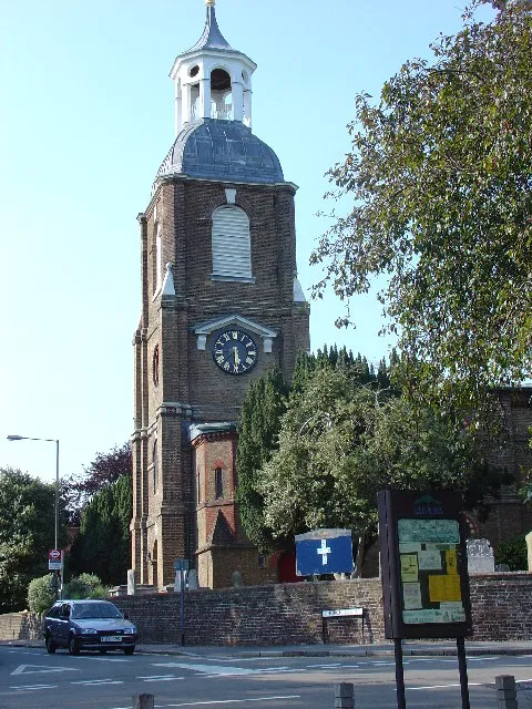 West tower of St Mary's parish church, Sunbury-on-Thames, Middlesex, seen from the south