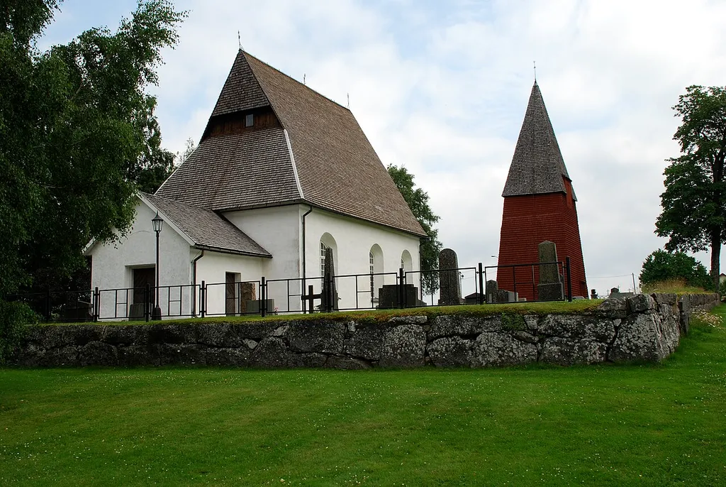 The church (built 1695) and clocktower of Härlöv in Småland