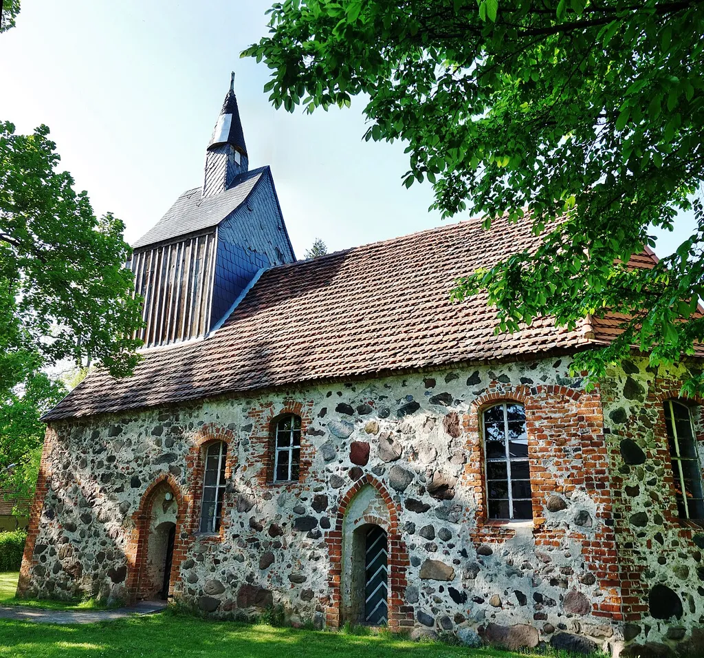 South-eastern view of the church in Gnewikow , Neuruppin municipality , Ostprignitz-Ruppin district, Brandenburg state, Germany.