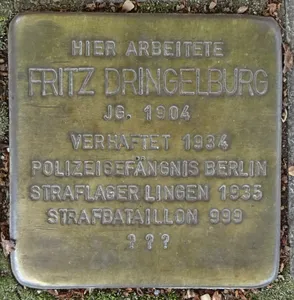 Stolperstein dedicated to Fritz Dringelburg