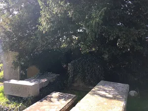 Group of 3 table tombs in Coychurch churchyard adjoining S porch