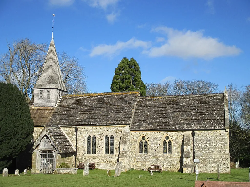 St Peter's parish church, Woodmancote, West Sussex, seen from the south