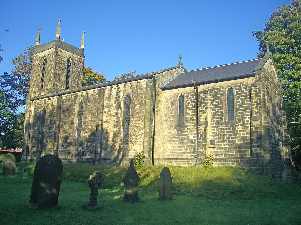 Christ Church parish church, Hollinsend Road, Gleadless, Sheffield, South Yorkshire, seen from the southeast