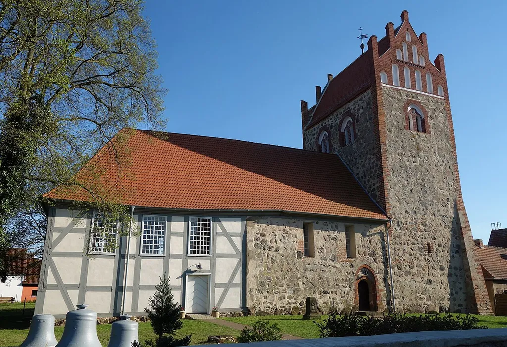 North-north-eastern view of church in Wutike, Gumtow municipality, Prignitz district, Brandenburg state, Germany