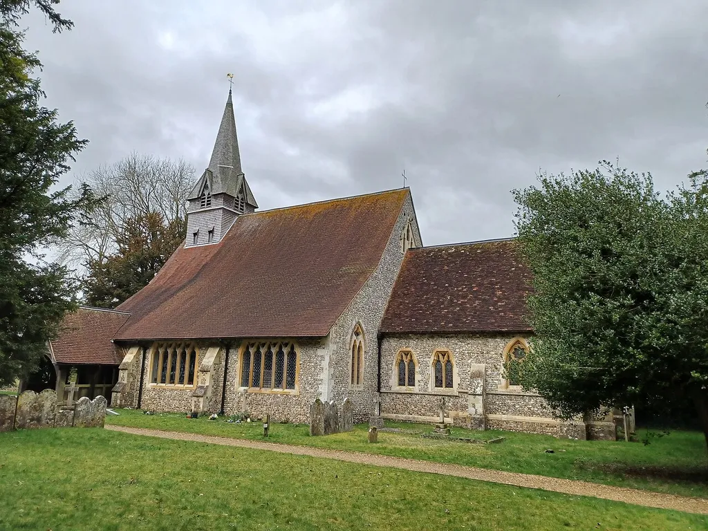 Church of St Peter and Holy Cross, Wherwell, Hampshire, England. 1856-1858, Grade II* listed. .mw-parser-output .messagebox{margin:4px 0;width:auto;border-collapse:collapse;border:2px solid var(--border-color-progressive,#6485d1);background-color:var(--background-color-neutral-subtle,#fbfcff);color:var(--color-base,#202122);box-sizing:border-box;border-inline-start-width:8px}.mw-parser-output .messagebox.mbox-small{font-size:88%;line-height:1.25em}.mw-parser-output .mbox-warning,.mw-parser-output .mbox-speedy{border:2px solid var(--border-color-error,#b22222);background:var(--background-color-error-subtle,#ffdbdb);border-inline-start-width:8px}.mw-parser-output .mbox-serious,.mw-parser-output .mbox-delete,.mw-parser-output .mbox-stop{border:2px solid var(--border-color-error,#b22222);border-inline-start-width:8px}.mw-parser-output .mbox-issue,.mw-parser-output .mbox-content{border:2px solid #f28500;background:var(--background-color-warning-subtle,#ffe);border-inline-start-width:8px}.mw-parser-output .mbox-query,.mw-parser-output .mbox-style{border:2px solid #f4c430;background:var(--background-color-warning-subtle,#ffe);border-inline-start-width:8px}.mw-parser-output .mbox-shit{border:2px solid #960;border-inline-start-width:8px}.mw-parser-output .mbox-license{border:2px solid #88a;border-inline-start-width:initial}.mw-parser-output .mbox-legal{border:2px solid var(--border-color-notice,#666);background:var(--background-color-base,#fff);border-inline-start-width:8px}.mw-parser-output .mbox-honor{border:2px solid #ca3;background:var(--background-color-warning-subtle,#fcf4db);border-inline-start-width:8px}.mw-parser-output .mbox-growth{border:2px solid #8d4;background:var(--background-color-success-subtle,#d5fdf4);border-inline-start-width:8px}.mw-parser-output .mbox-move{border:2px solid #93c;border-inline-start-width:8px}.mw-parser-output .mbox-protection,.mw-parser-output .mbox-message{border:2px solid var(--border-color-base,#aaa);border-inline-start-width:8px}.mw-