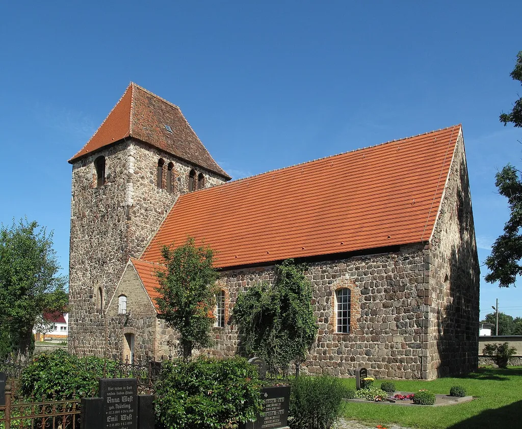 Listed village and Fieldstone church in Garzin, a village of the municipality Garzau-Garzin in the District Märkisch-Oderland, Brandenburg, Germany. The church was built in the 13th-century.