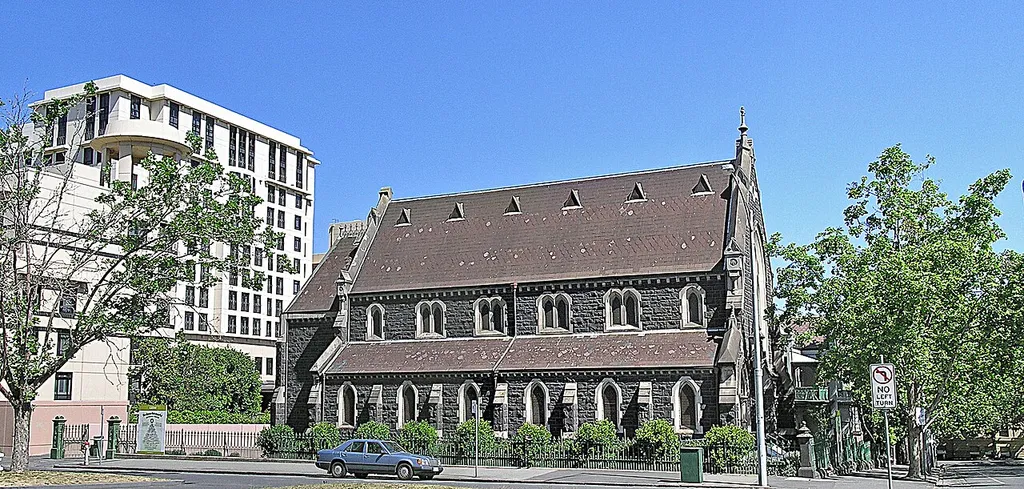 The German Lutheran Church, Hall &amp; Manse was granted this site in 1852, East Melbourne